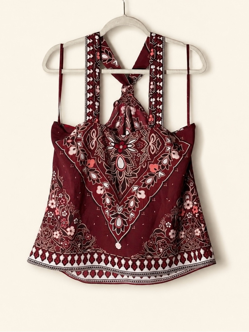 Banana Republic Burgundy Paisley Halter Neck Scarf Print Tank Top Size L - Picture 3 of 5